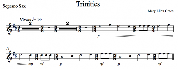 Excerpt from the soprano sax part of Trinities