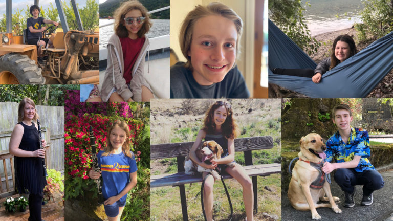 Clockwise from top left: Alan, Evie, Caiden, Annabelle, Daniel, Lily, Cora, Jenny