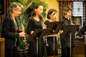 four clarinetists performing at Folk Music recital 4-27-16