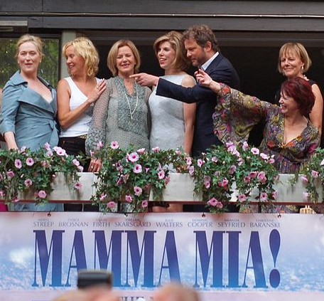 Agnetha and Anni-Frida from ABBA with some cast members from 2008 movie Mamma Mia