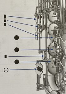 close up of lower stack on sax